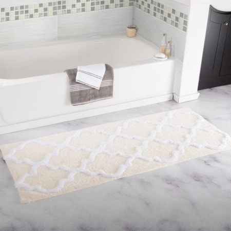 HASTINGS HOME Hastings Home 100 Percent Cotton Trellis Bathroom Mat - 24x60 inches - Bone 120191GKY